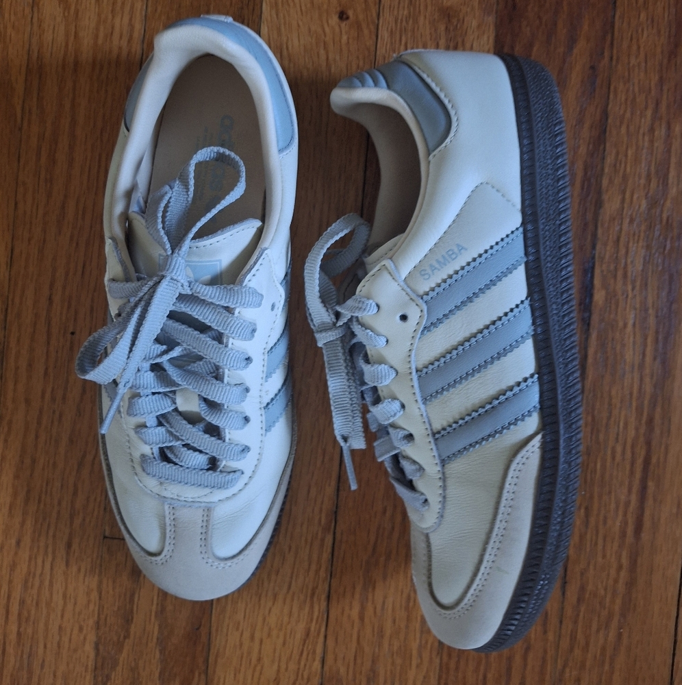 Women's Adidas Samba                     White and Light Blue - Picture 2 of 10
